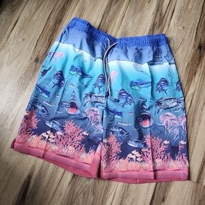 Peter Millar Blue and Pink Ocean Print Men's Shorts